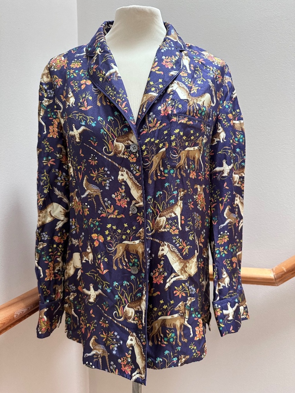 Drake’s for J Crew silk top in Midnight Unicorn size 0
